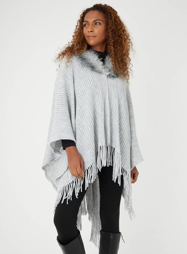 Grey fur hot sale shawl